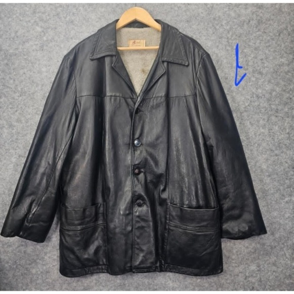 Vintage Leather Jacket Mens L Black Sherpa Fleece Moto Blazer FIFTH AVENUE BOND